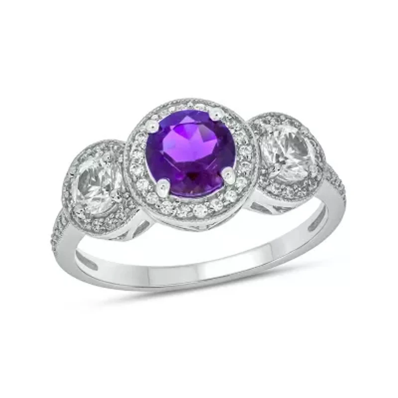 1/4 ct. t.w. Diamond and 5/8 Created White Sapphire Amethyst Ring Streling Silver