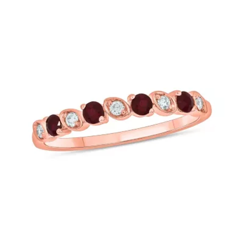 1/10 ct. t.w. Diamond and Natural Ruby Color Stone Anniversary Band 10K Rose Gold