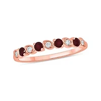 1/10 ct. t.w. Diamond and Natural Ruby Color Stone Anniversary Band 10K Rose Gold