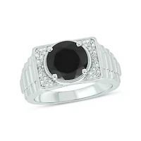 Diamond Accent and 4.25 ct. t.w. Natural Onyx Men's Ring Sterling Silver