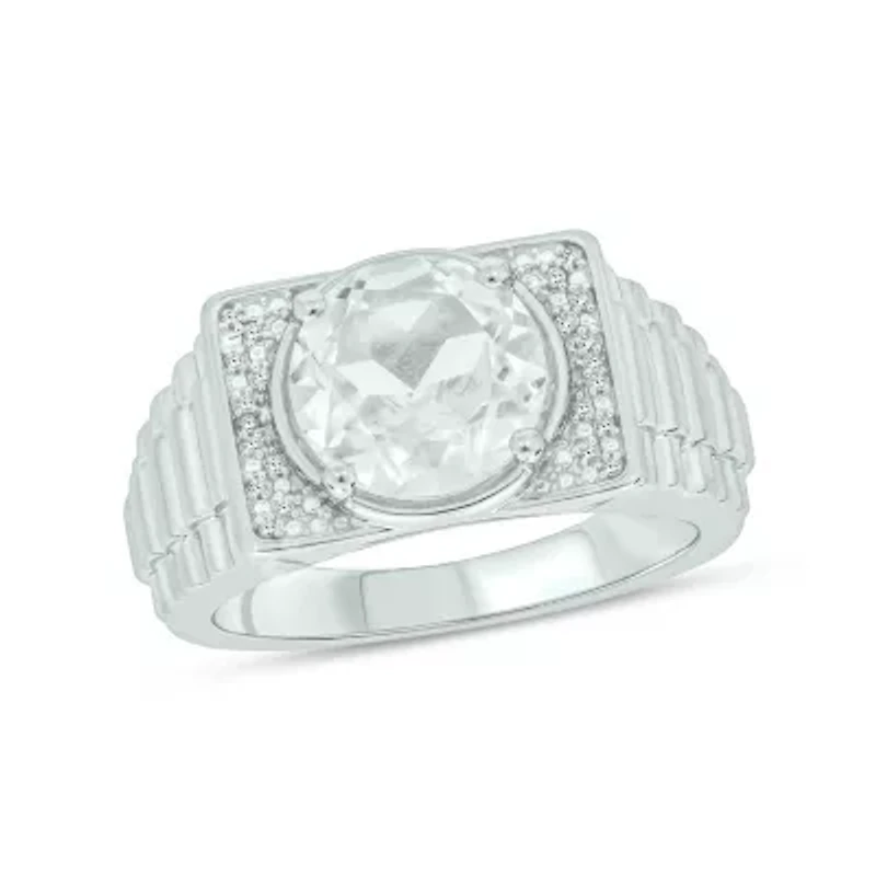 Lab Created Diamond Accent and 4.25 ct. t.w. White Sapphire Men's Ring Sterling Silver