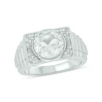 Lab Created Diamond Accent and 4.25 ct. t.w. White Sapphire Men's Ring Sterling Silver