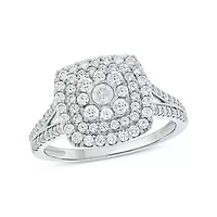 1/3 ct.t.w Natrual White Diamond Cushion Shaped Cocktail Ring 10K Gold