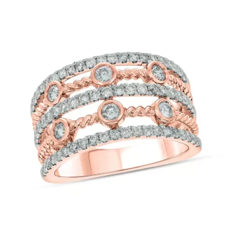 1.0 ct.t.w White Diamond 5 Row Cocktail Anniversary Ring  10K Gold