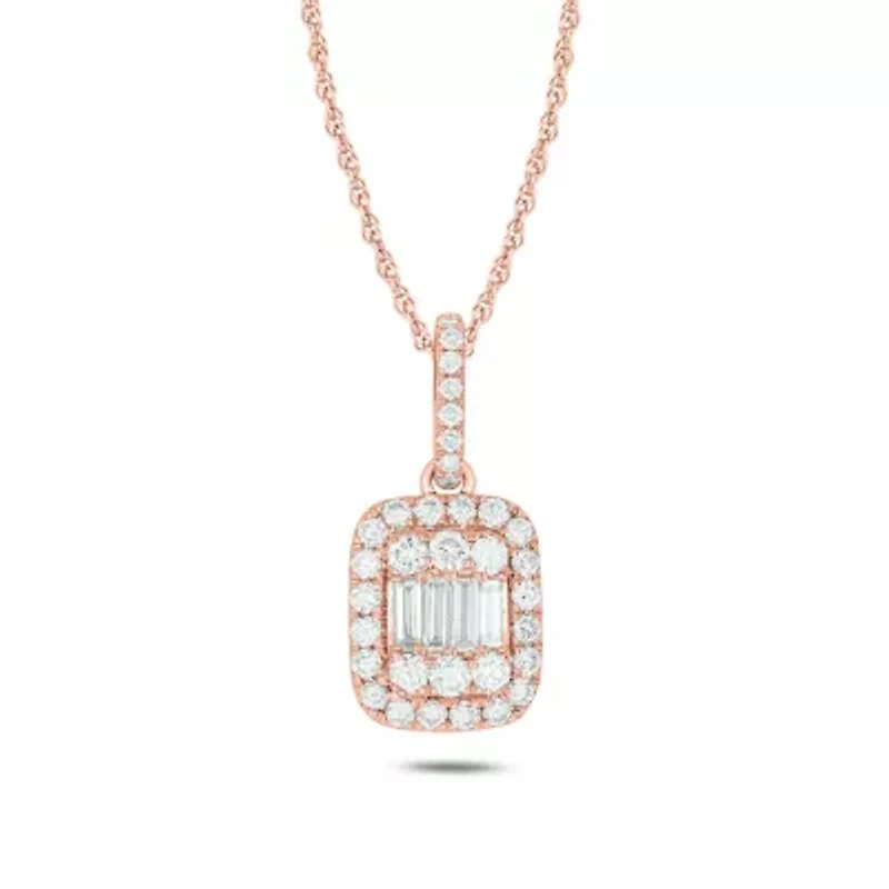1/2 ct. t.w Natrual White Diamond Solitaire Emerald Shaped Pendant Necklace 10K Gold