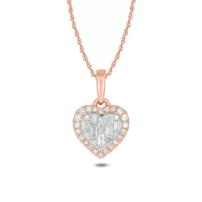 1/6 ct. t.w White Diamond Studded Heart Pendant 10K Gold