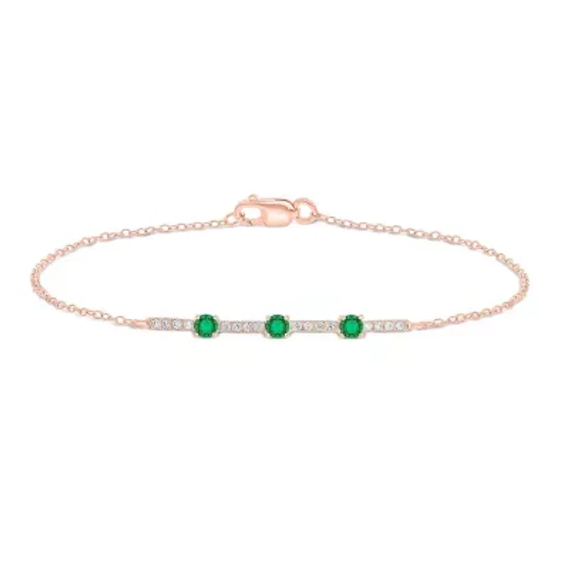 1/10 ct. t.w Diamond Natural Emerald Gemstone Adorable Bracelet 14K Gold