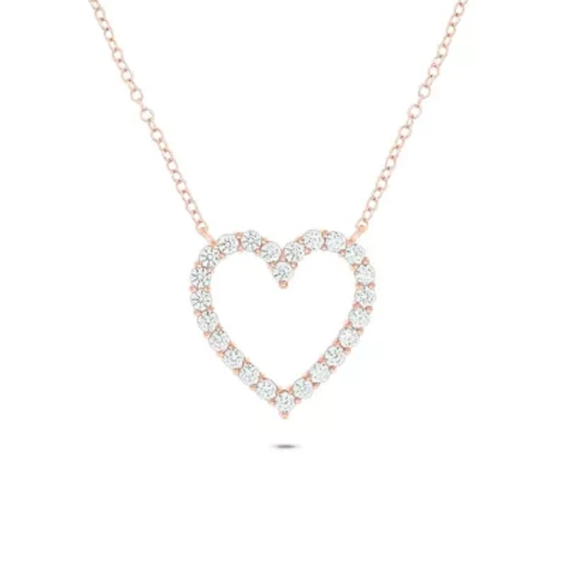 1.0 ct. t.w Natrual White Diamond Open Heart Pendant Necklace 14K Gold
