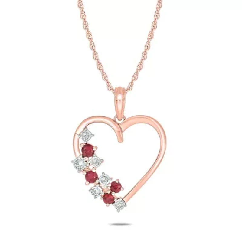 1/10 ct. t.w Diamond 1/2 Natrual Ruby Round Shape Heart Pendant For Women 10K Gold
