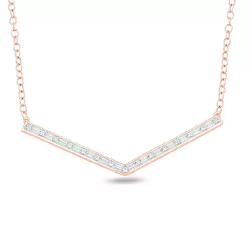1/5 ct. t.w White Diamond Initial V Shape Pendnat Necklace For Women's 10K Gold