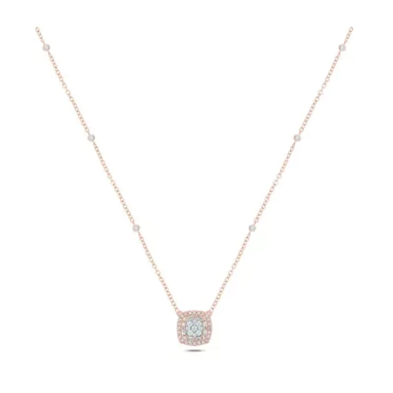 1/3 ct. t.w White Natrual Diamond Studded Cushion Pendant Necklace 10K Gold