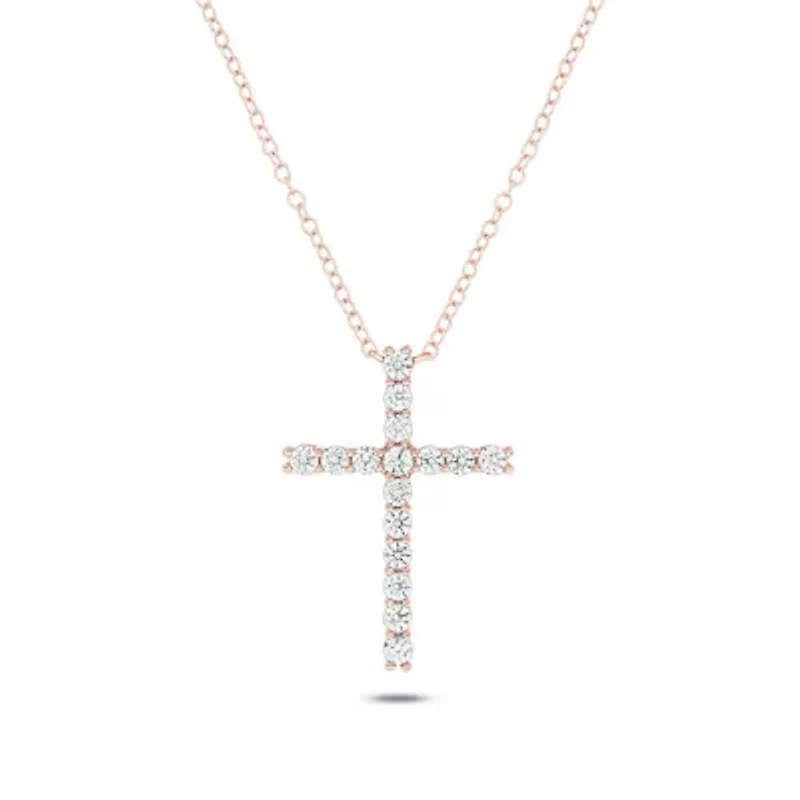 1/2 ct. t.w White Diamond Cross Pendant Necklace For Women's 14K Gold