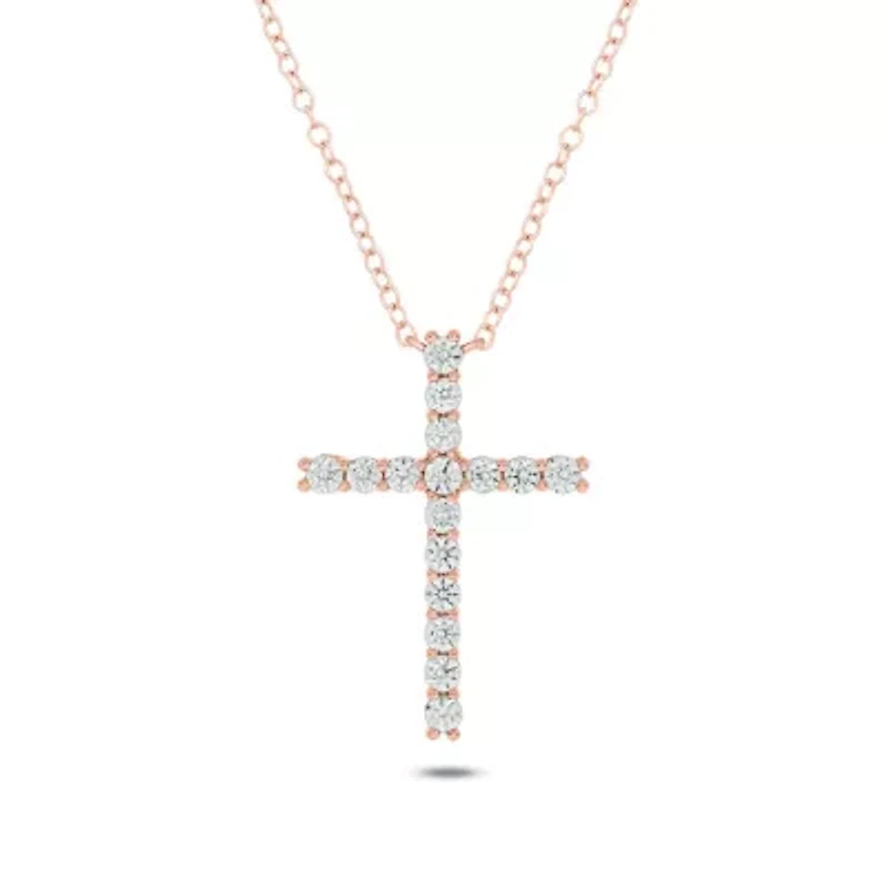 1.0 ct. t.w Natrual White Diamond Cross Pendant Necklace 14K Gold