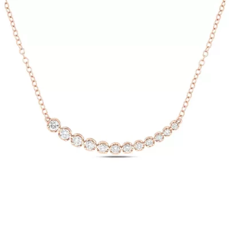 3/8 ct. t.w Natrual White Round Diamond Curved Bar Pendant Necklace 10K Gold