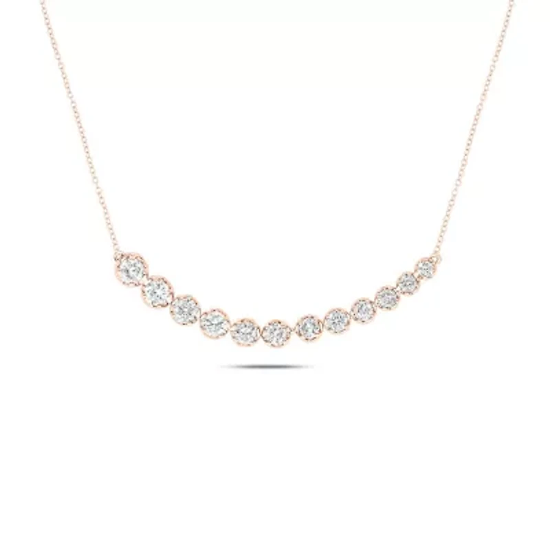 1.0 ct. t.w White Diamond Curved Bar Necklace For Women's  10K Gold