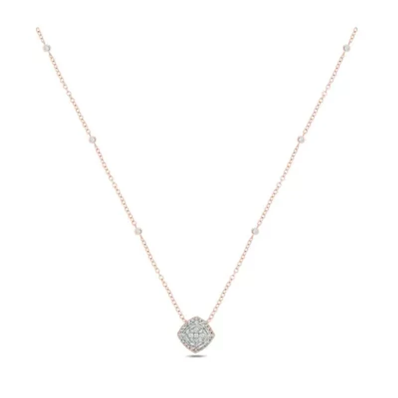 3/8 ct. t.w White Diamond Studded Cushion Pendant Necklace 10K Gold