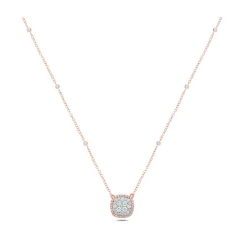 3/8 ct. t.w White Diamond Studded Round Pendant Necklace 10K Gold