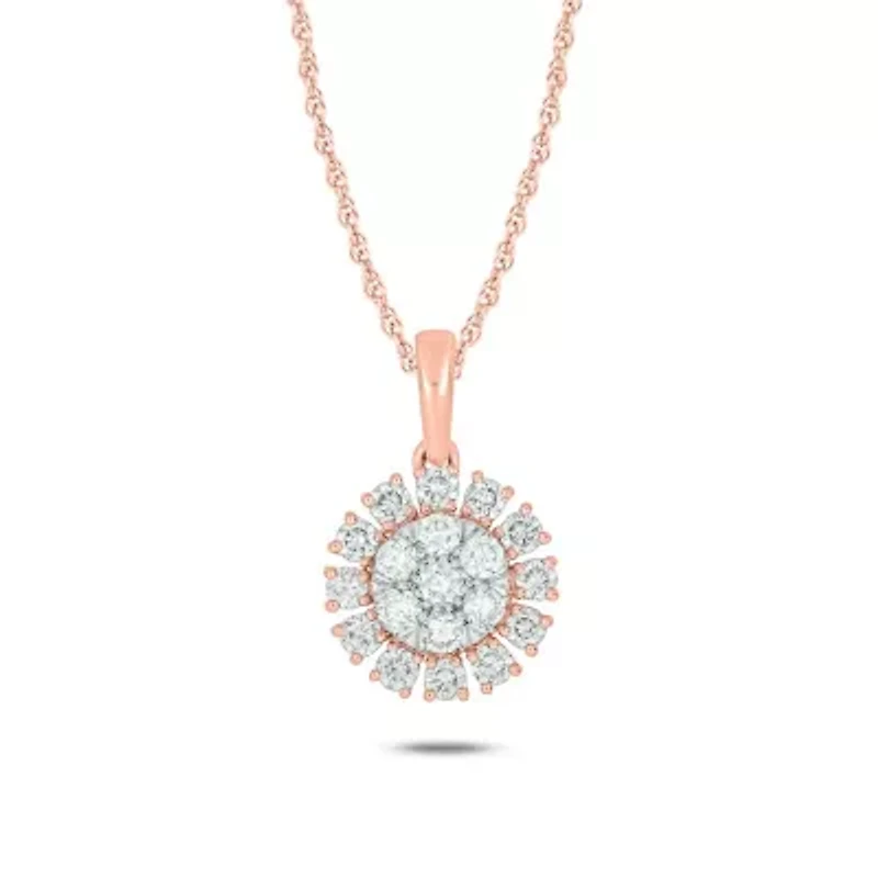 1/2 ct. t.w Natrual White Diamond Sun Pendant Necklace 10K Gold