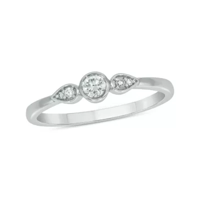 1/6 Carat, Diamond Two Round Accents A Timeless Pear Shape Ring 14K White Gold