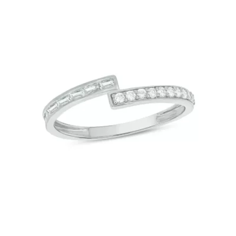 Lab Created 1/4 Carat Lab-Grown Round & Baguette Bypass Fashion Ring Sterling Silver