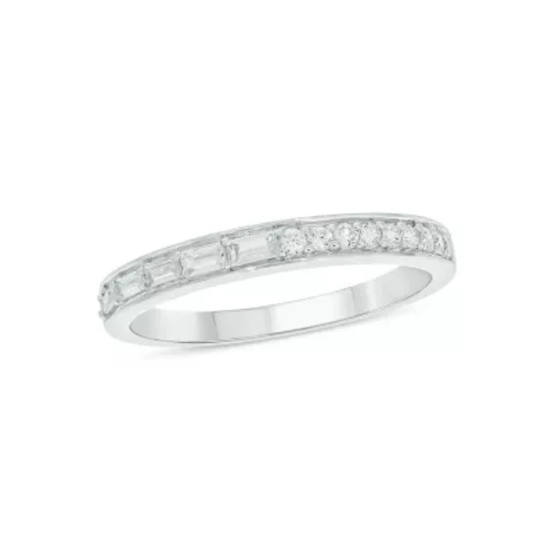 Lab Created 1/4 Carat Lab-Grown Round & Baguette Anniversary Band Ring Sterling Silver