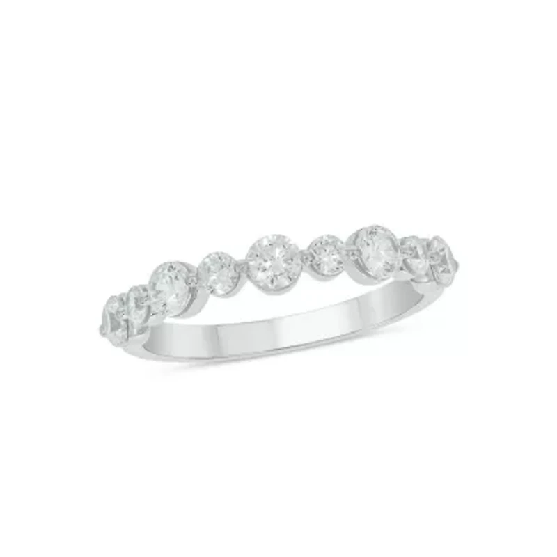 Lab Created 1/ Carat Lab-Grown Diamond Half Bezel Anniversary Ring Sterling Silver