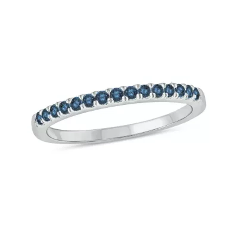 Natural Blue Topaz Stackable Ring Band 10K White Gold