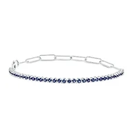 Lab Created 1.50 ct. t.w. Created Blue Sapphire Paperclip Tenis Bracelet in Sterling Silver
