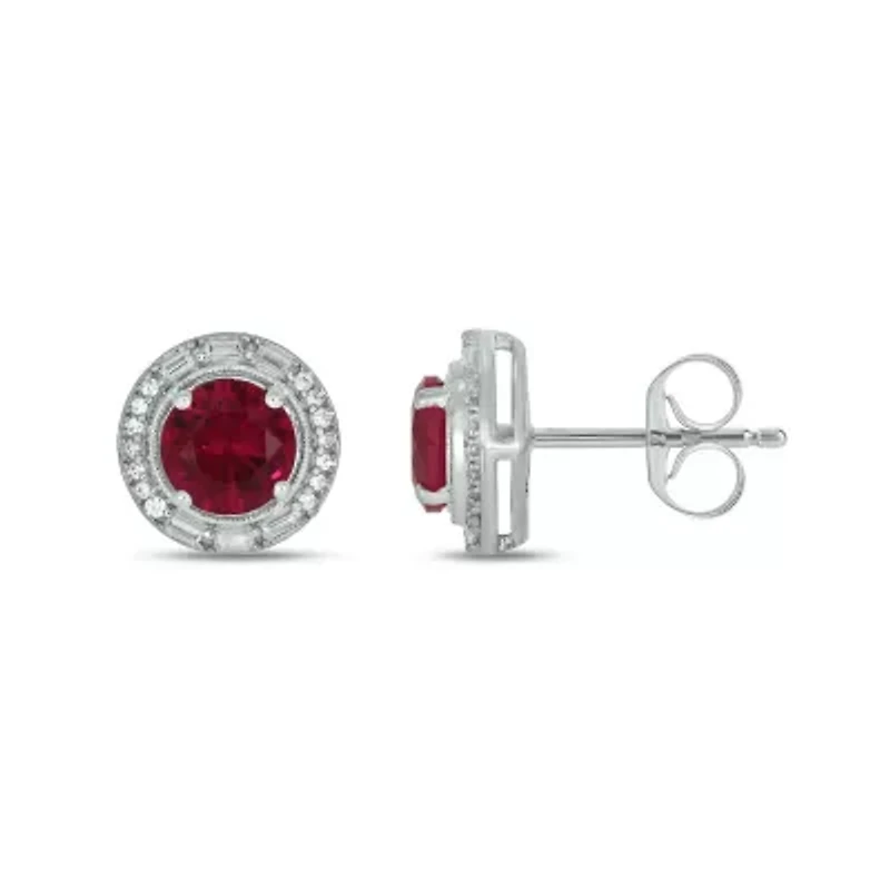 1/6 ct. t.w. Diamond and 2.0 ct. t.w. Created Ruby Stud Earring in Sterling Silver