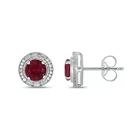 1/6 ct. t.w. Diamond and 2.0 ct. t.w. Created Ruby Stud Earring in Sterling Silver