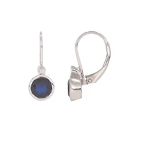 Diamond Accent Round Blue Sapphire And White Diamond Leverback Earring in 14K White Gold