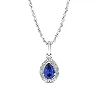 1/10 ct. t.w. Diamond and 1.0 ct. t.w. Created Blue Sapphire Pear Pendant in Sterling Silver