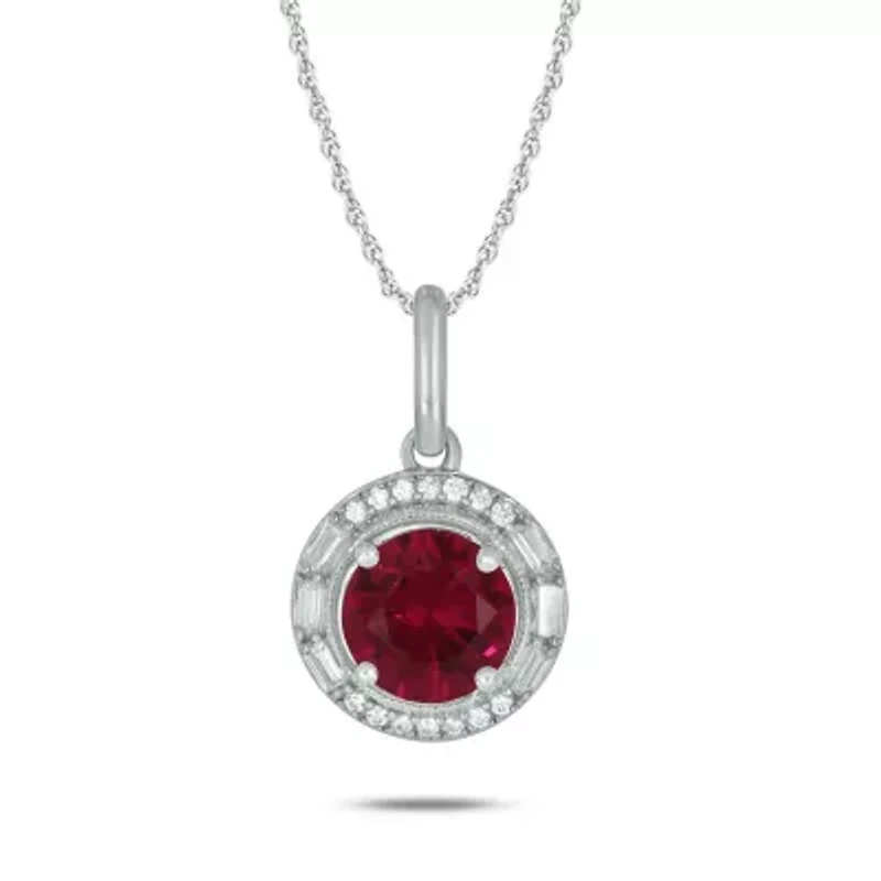 1/10 ct. t.w. Diamond and 7/8 ct. t.w. Created Ruby Pendant in Sterling Silver