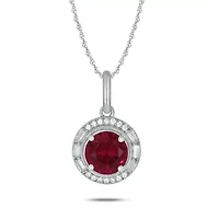 1/10 ct. t.w. Diamond and 7/8 ct. t.w. Created Ruby Pendant in Sterling Silver