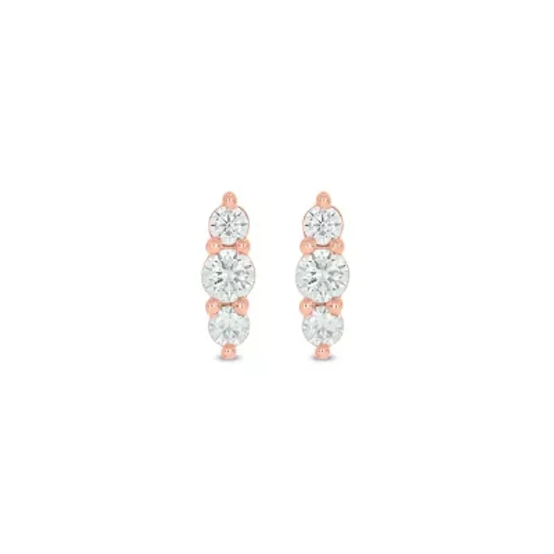 Lab Created 1/5 Carat 3 Lab Grown Diamond Stud Earring in 10KT Rose Gold