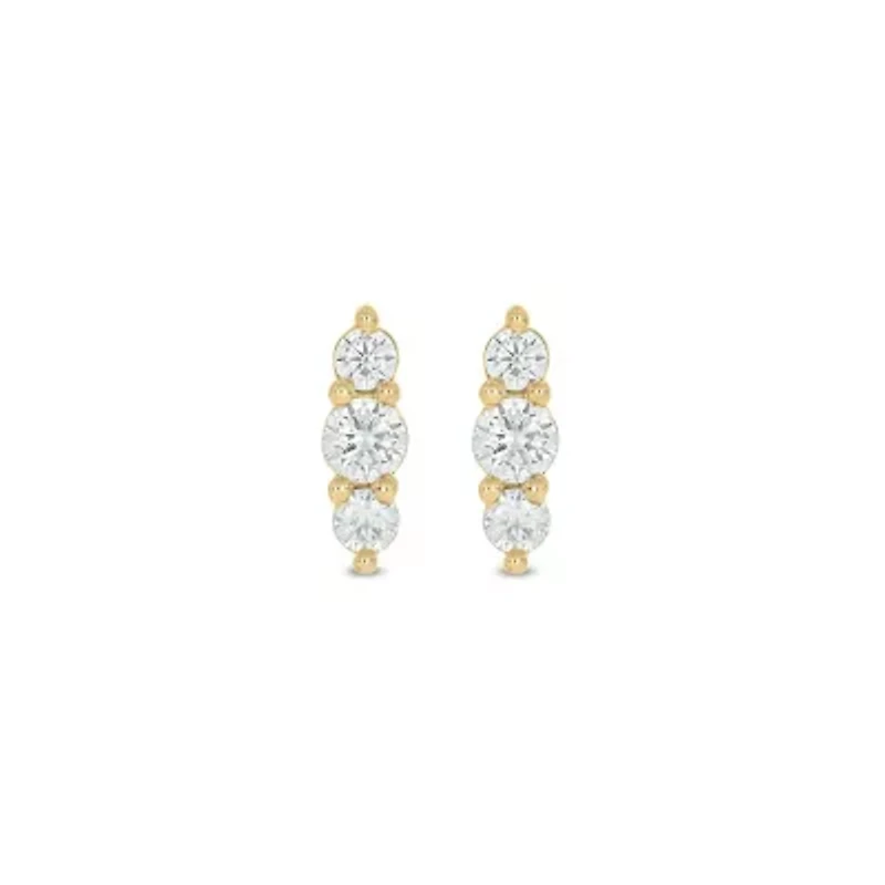 Lab Created 1/5 Carat 3 Lab Grown Diamond Stud Earring in 10KT Yellow Gold