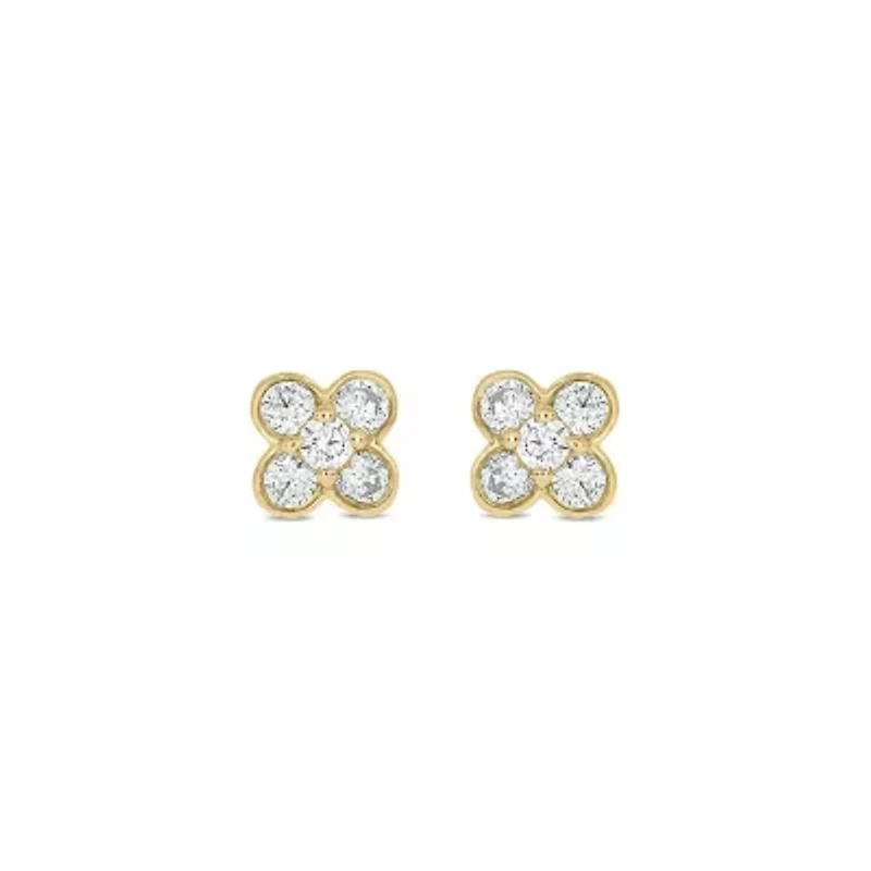 Lab Created 1/4 Carat  Lab Grown Diamond Flower Shape Earring in 10KT Yellow Gold