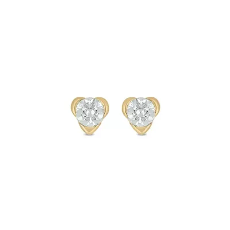 Lab Created 1/4 Carat Lab Grown Diamond Heart Shaped Studs Earring in 10KT Yellow Gold