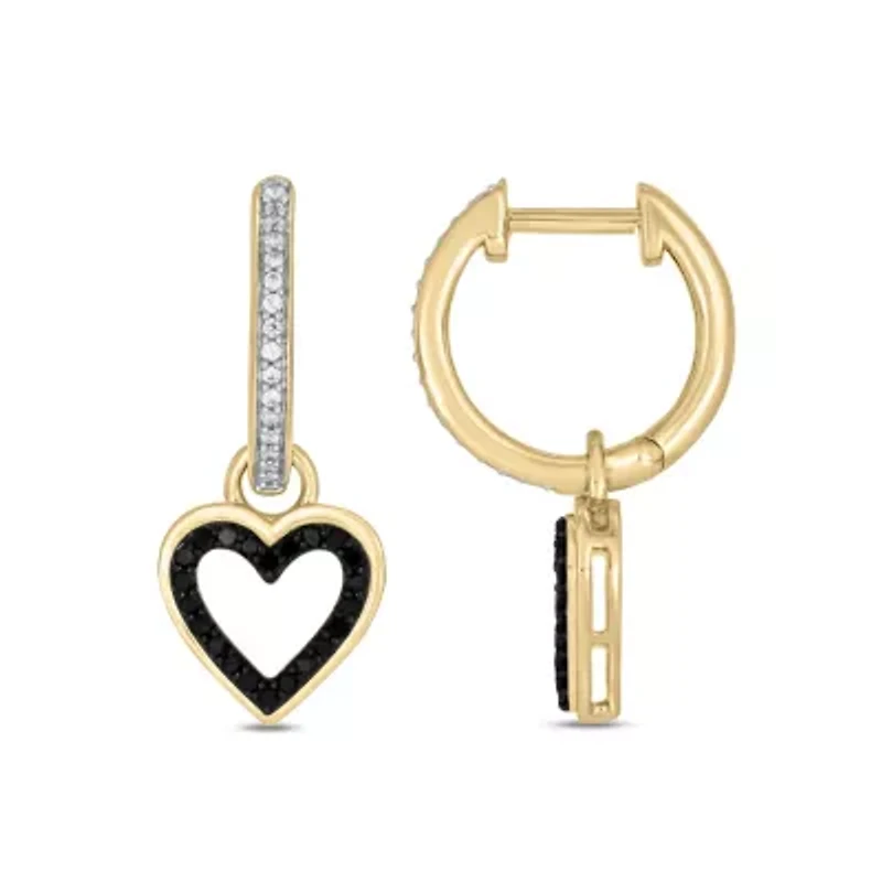 1/3 ct.t.w  Diamond Hoop Heart  Dangles,Black Diamond Earring in 14K Yellow Gold