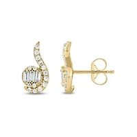 1/3 carat, Diamond Unique Swirl Design Stud Earring in 14K Yellow Gold