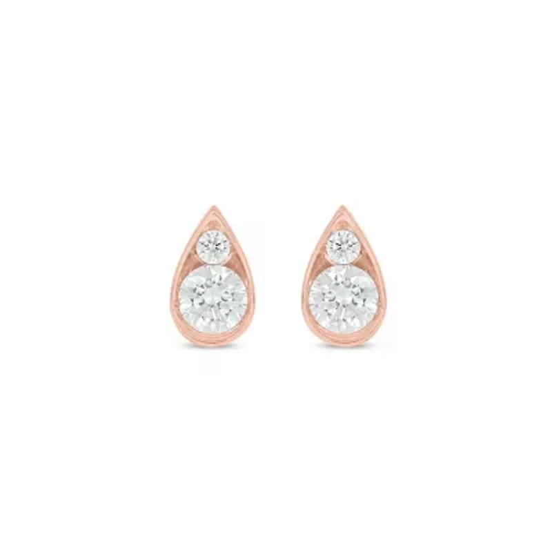 Lab Created 3/8 Carat Lab Grown Diamond Pear Shape Studs Earring in 10KT Rose Gold