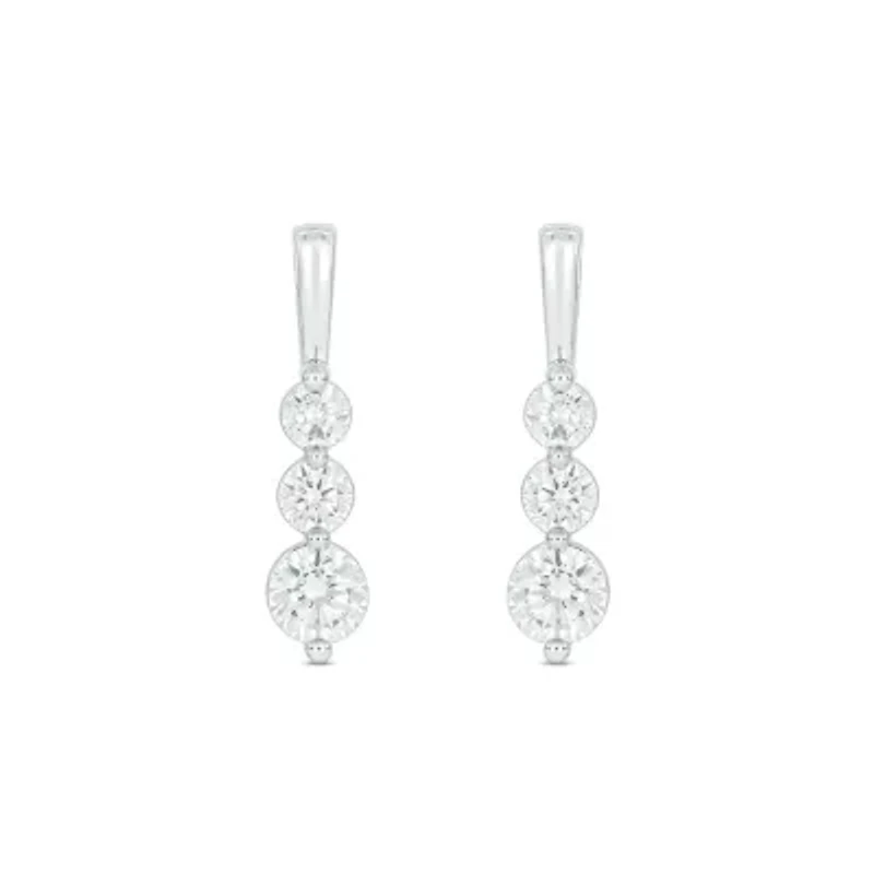 Lab Created 3/4 Carat Lab Grown Three-Stone Diamond Earrings in Sterling Silver