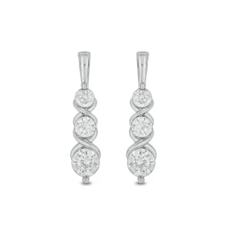 Lab Created 3/4 Carat Lab Grown Diamond feature three shimmering Earrings in Sterling Silver