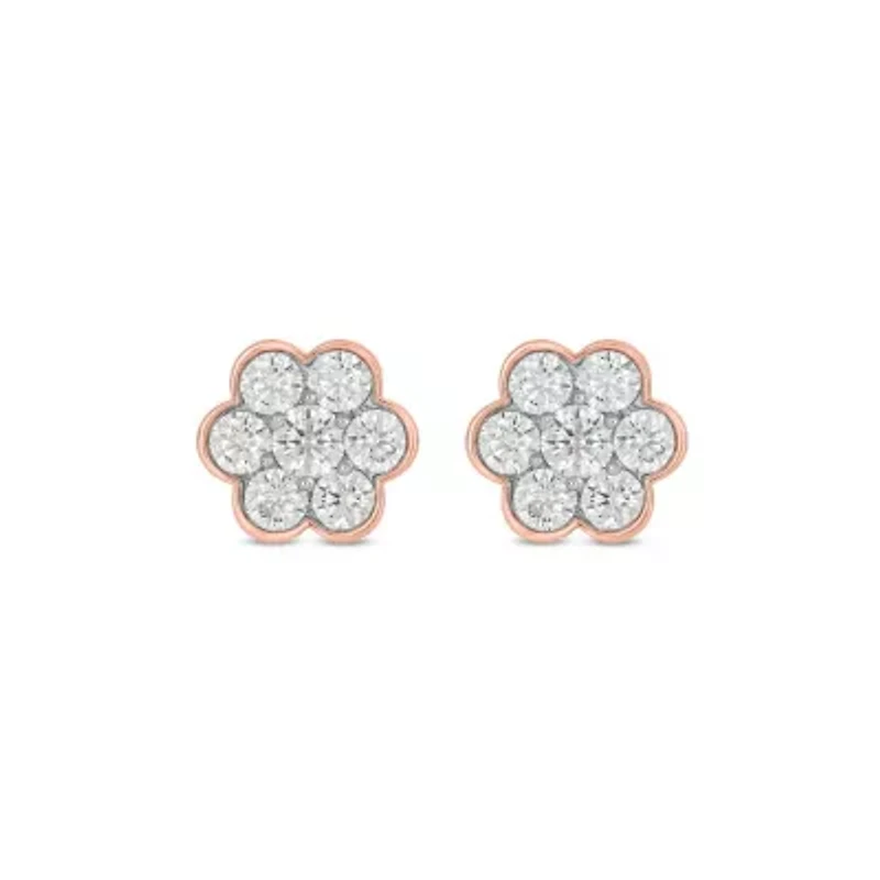 Lab Created 1 Carat Lab Grown Diamond Floral Crafted Earring in 10KT Rose Gold