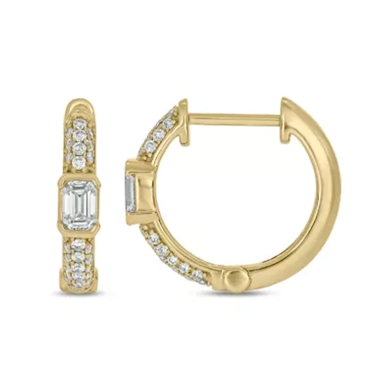 5/8 ct.t.w  Diamond Hoop Half Bezal Fancy Cut Earring in 14K Yellow Gold
