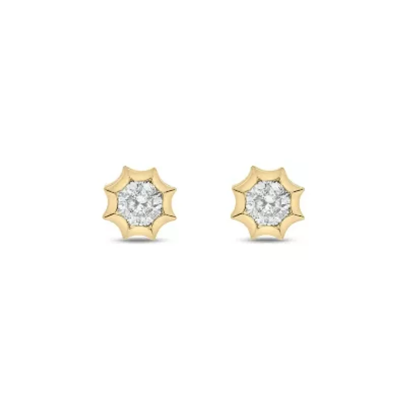 Lab Created 1/3 Carat Lab Grown Diamond Star Bezel Studs Earring in 10KT Yellow Gold