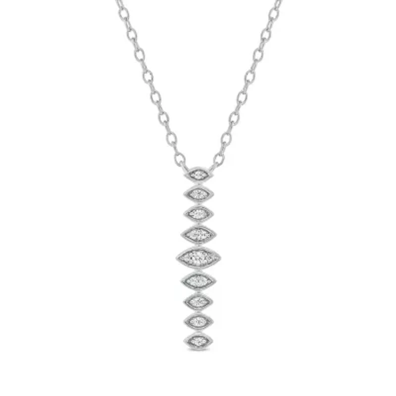 1/10 carat, Diamond Marquise illusion Graduation Necklace in 14K White Gold