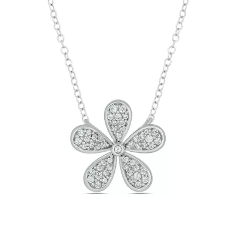 1/5 ct. t.w. Diamond Flower Necklace In Sterling Silver