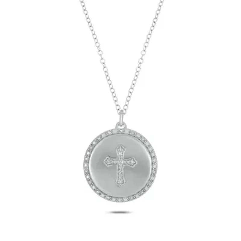 1/5 ct.t.w Diamond Circle Cross Halo Necklace in 14K White Gold