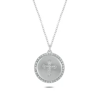 1/5 ct.t.w Diamond Circle Cross Halo Necklace in 14K White Gold